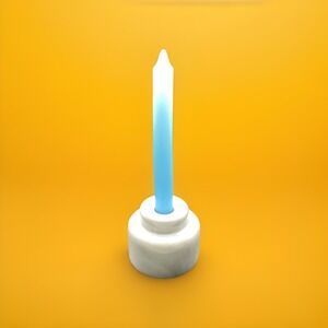 Vtg. Good Wood White Marble Taper Candlestick Holder Candle Heavy MCM Decorative